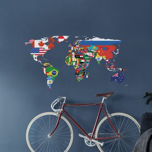 muursticker wereldkaart vlaggen